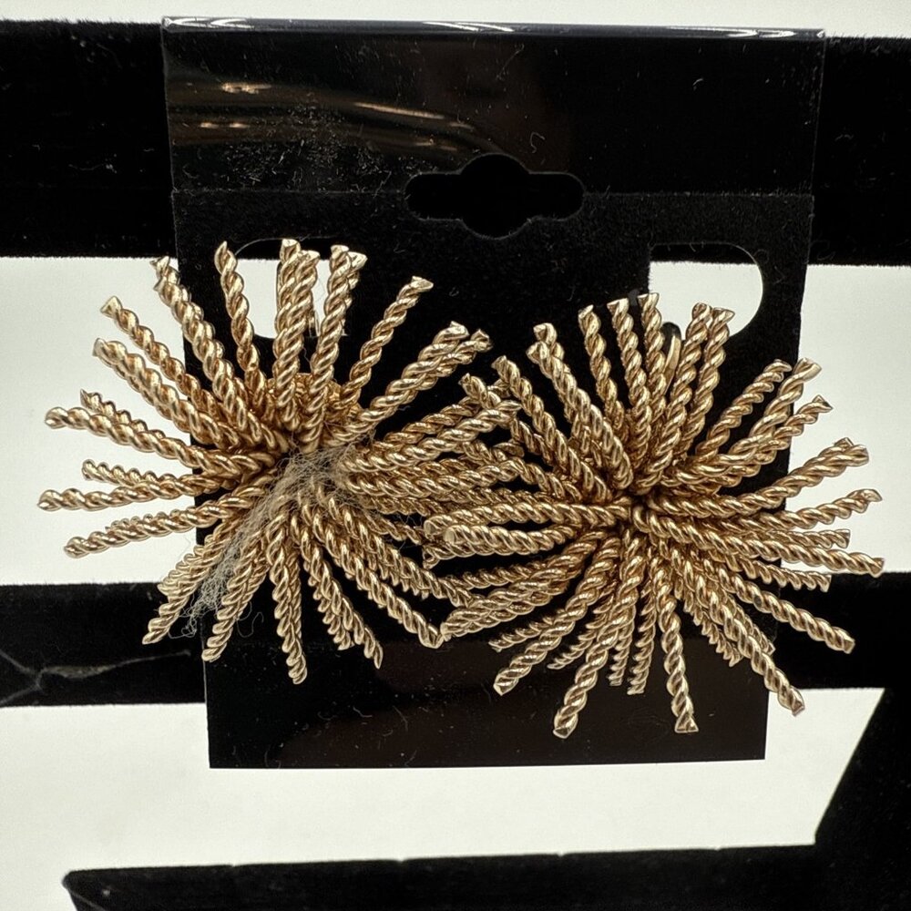 Vintage Bergere Gold Tone Atomic Starburst Clip On Earrings MCM Large 1 1/2"